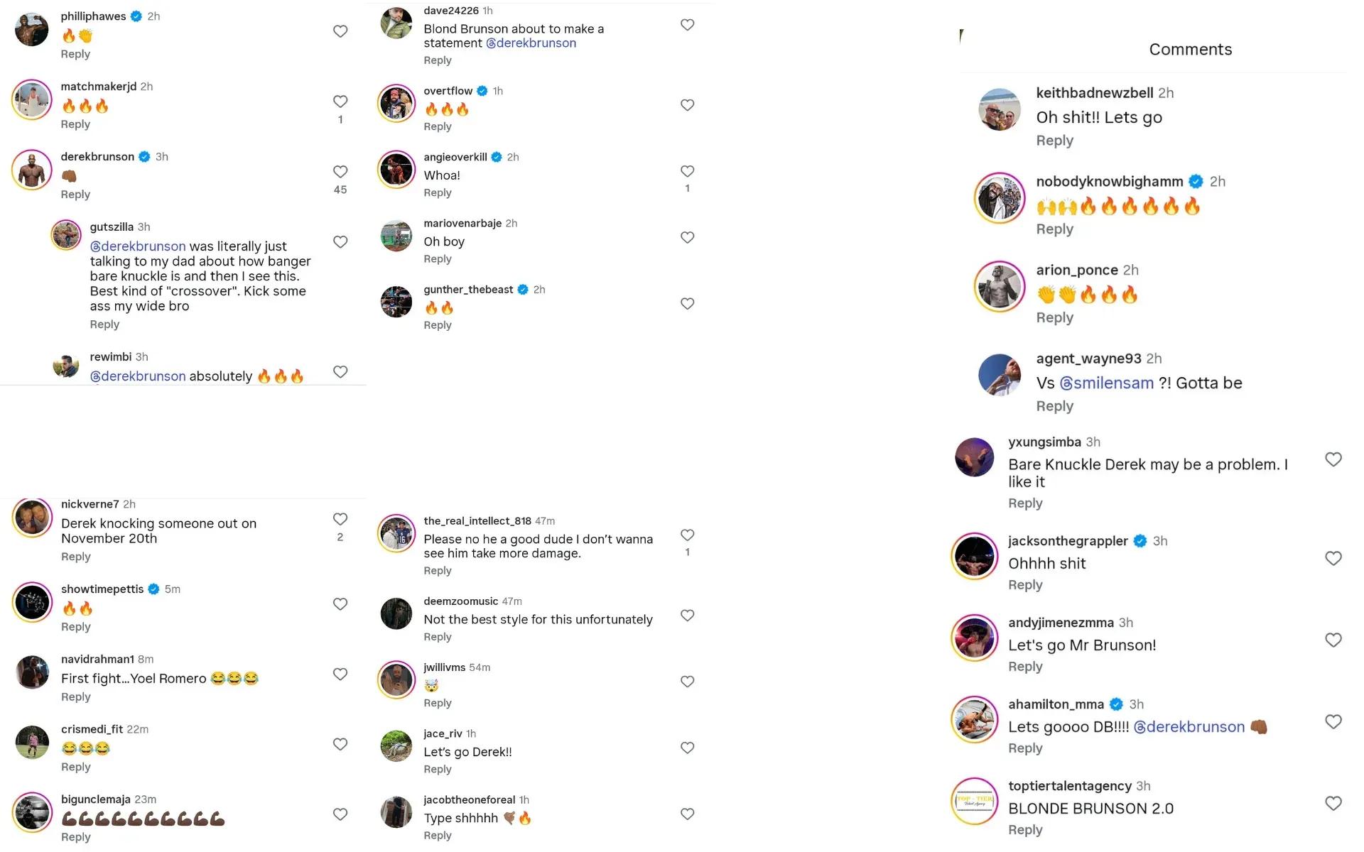 Derek Brunson BKFC fan reactions screengrabs